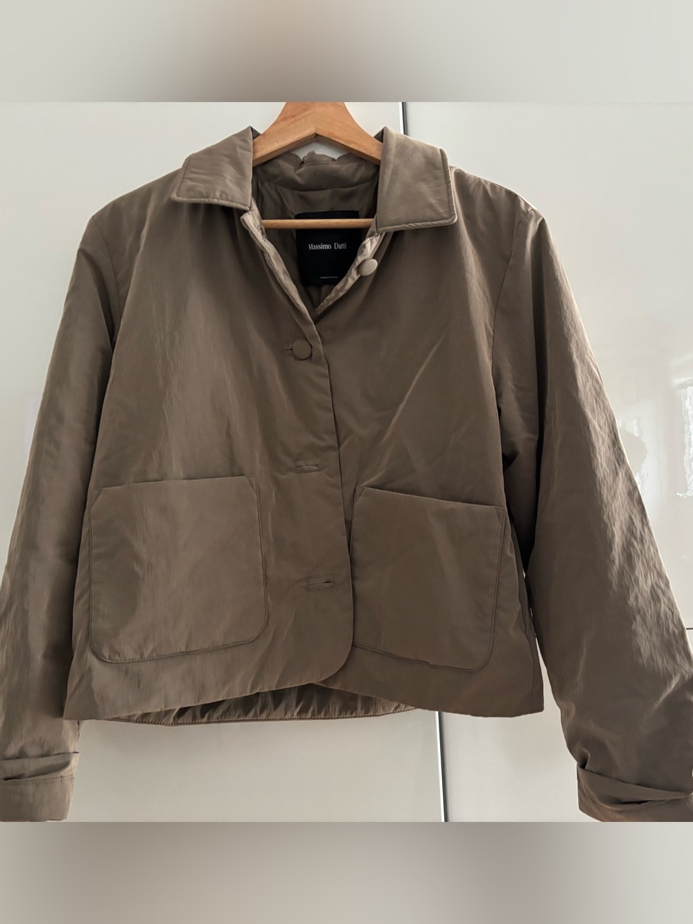 Massimo Dutti Women's Taupe Cropped Puffer Jacket